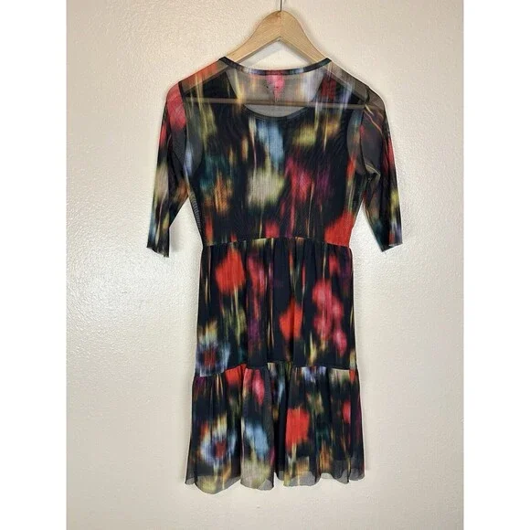 Baum Und Pferdgarten XS Mesh Dress Mini Short Sleeve Y2K Floral Blur Artsy - Picture 2 of 4
